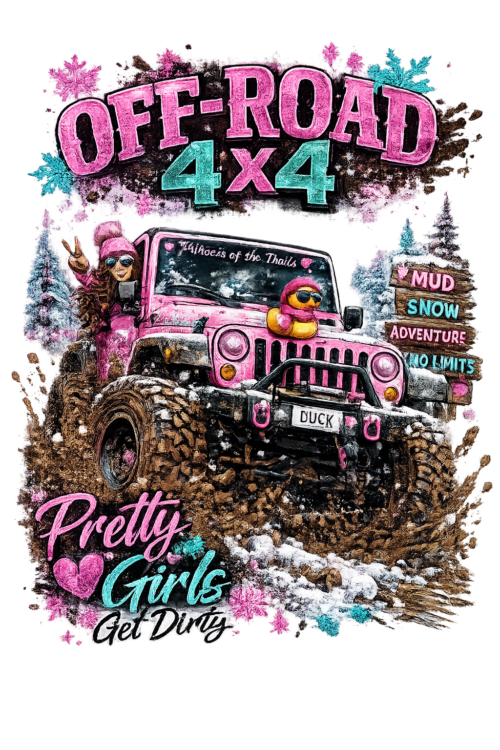 T-SHIRT OFF ROAD 4X4 PRETTY GIRLS GET DIRTY Women’s cotton crew neck