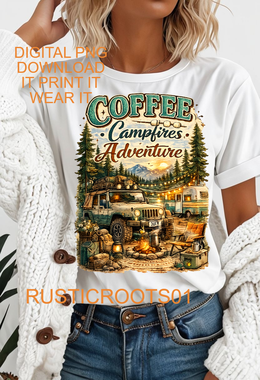 COFFEE AND CAMPFIRES PNG DIGITAL DOWNLOAD FILE