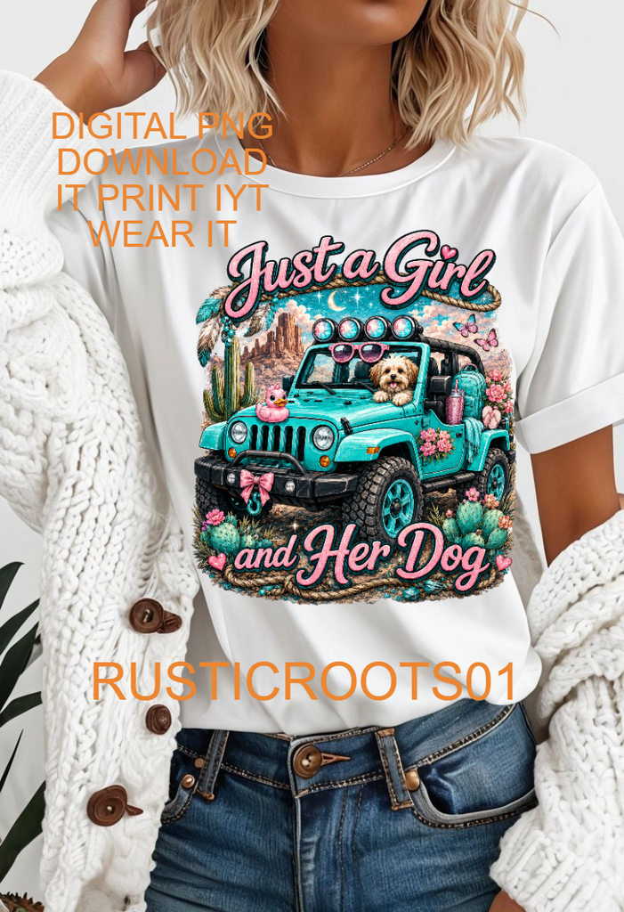 TEAL JUST A GIRL AND DOG PNG DIGITAL INSTANT DOWNLOAD FILE