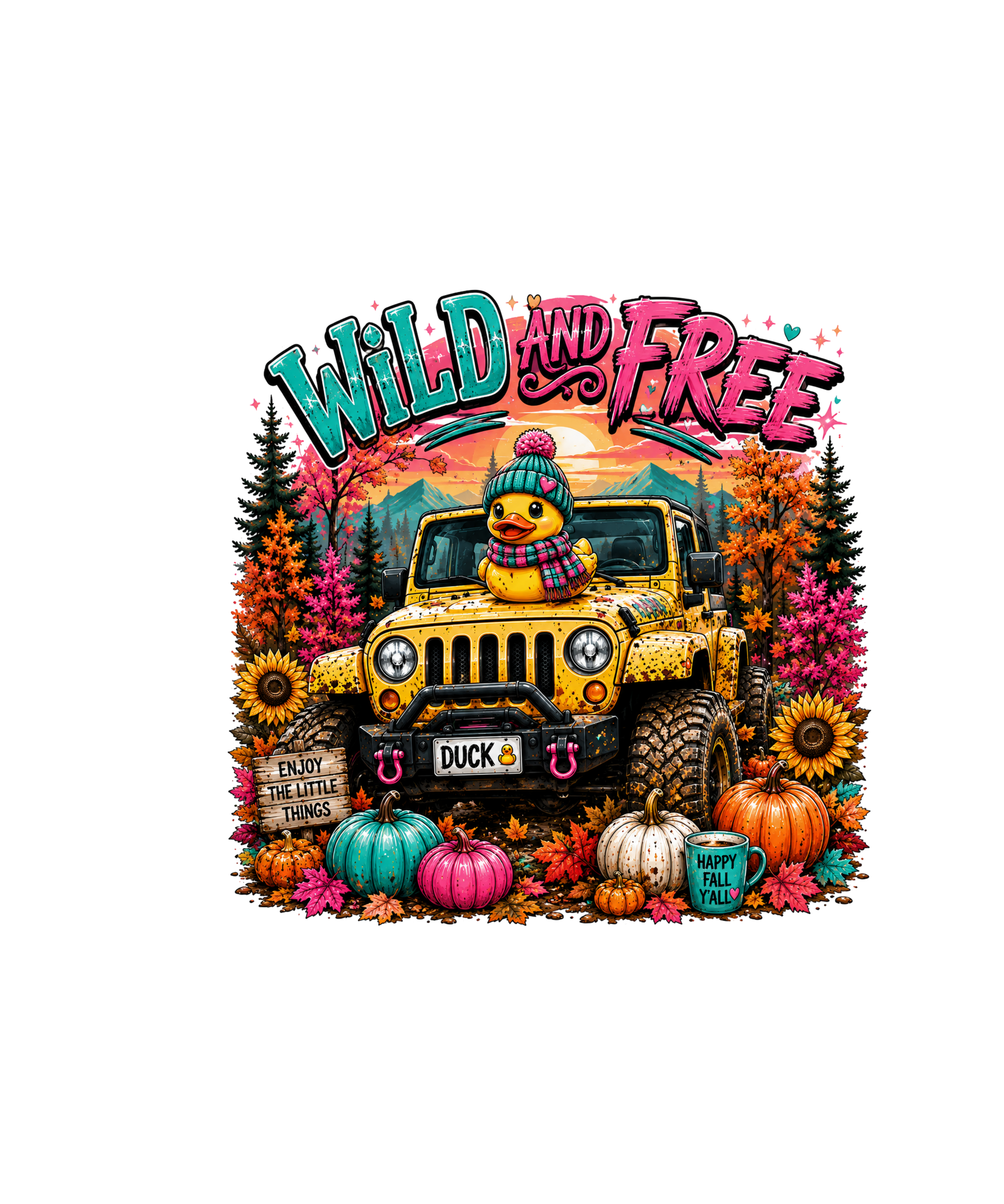 WILD AND FREE FALL DESIGN PUMPKINS BRIGHT COLORS DIGIAL PNG DOWNLOAD FILE