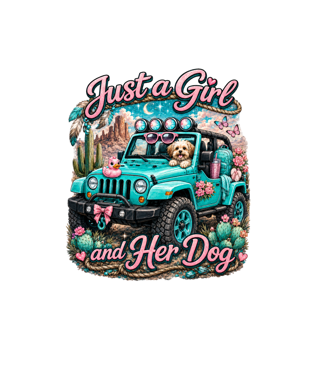 TEAL JUST A GIRL AND DOG PNG DIGITAL INSTANT DOWNLOAD FILE